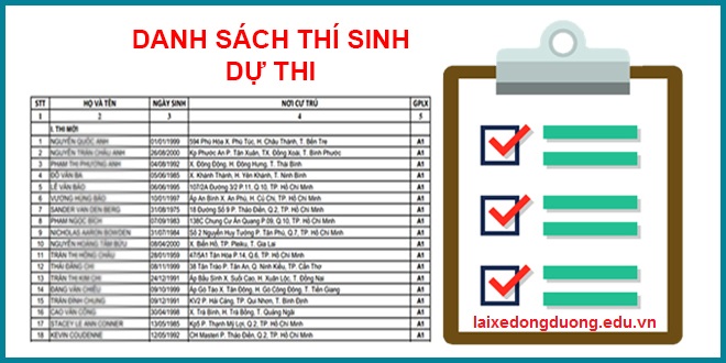 Trung tâm lái xe ĐÔNG DƯƠNG danh sách dự thi